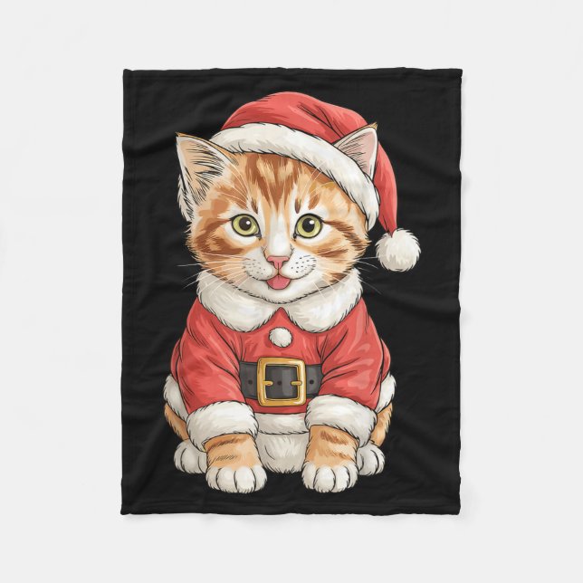 Cute Christmas Tabby Cat Santa  Fleecefilt (Framsidan)
