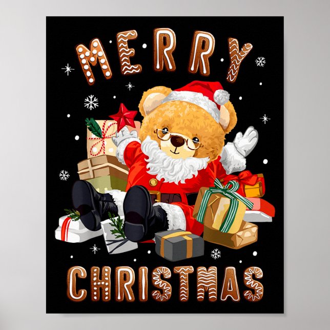 Cute Christmas Teddy Bear Santa Claus  Poster (Framsidan)