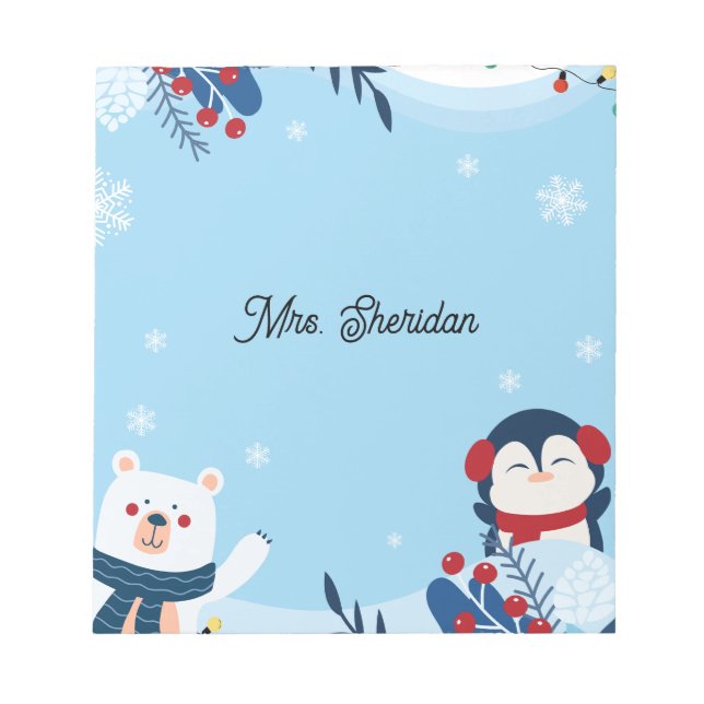 Cute Christmas Teddy Bear Teacher Notepad Anteckningsblock (Framsida)