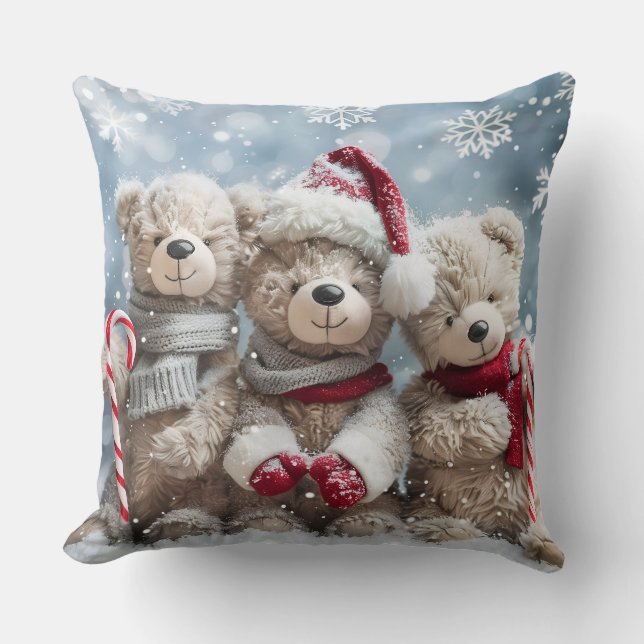 Cute Christmas Teddy Bear Throw Pillow Kudde (Framsida)
