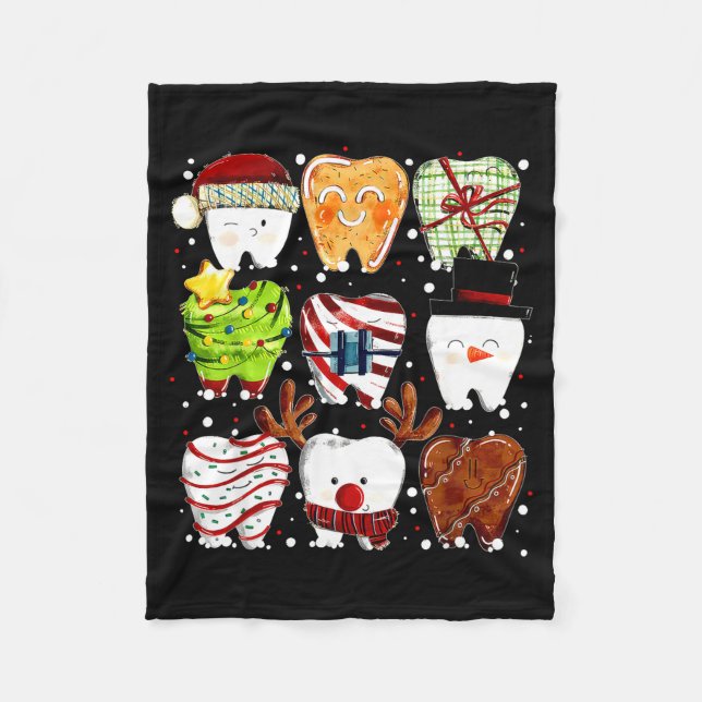 Cute Christmas Teeth Funny Christmas Dentist Denta Fleecefilt (Framsidan)