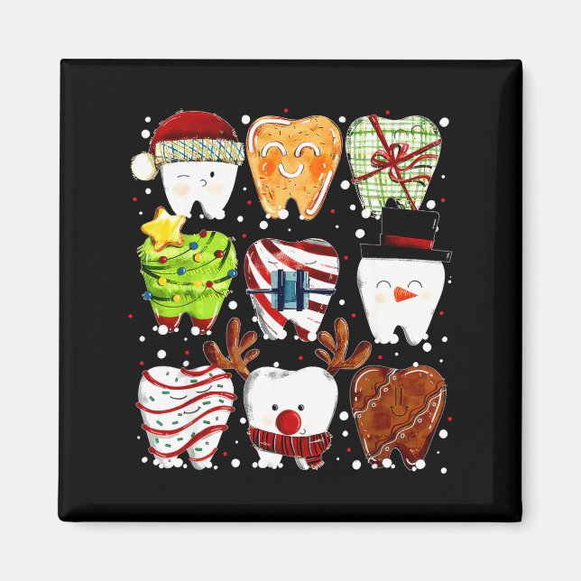 Cute Christmas Teeth Funny Christmas Dentist Denta Magnet (Framsidan)