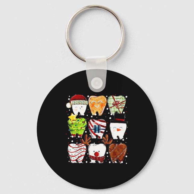 Cute Christmas Teeth Funny Christmas Dentist Denta Nyckelring (Framsida)