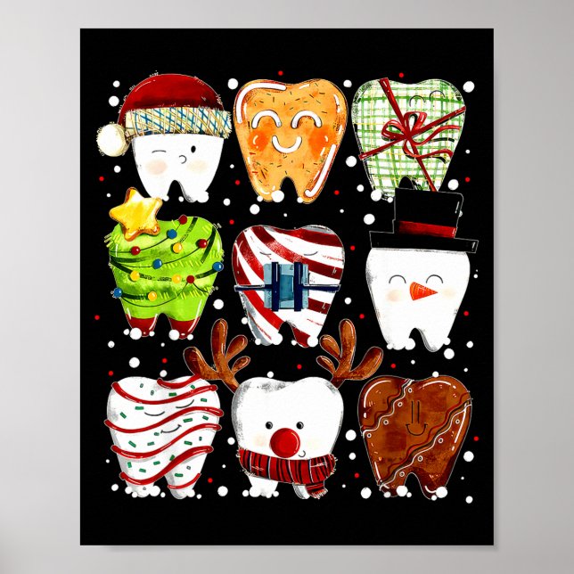 Cute Christmas Teeth Funny Christmas Dentist Denta Poster (Framsidan)
