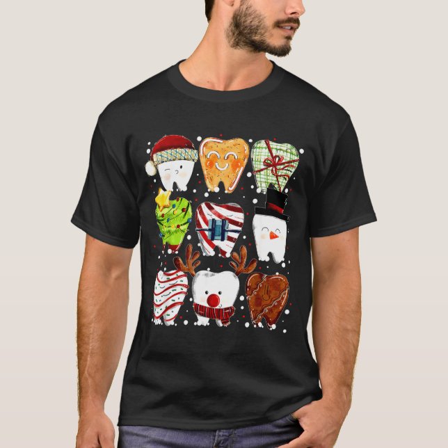 Cute Christmas Teeth Funny Christmas Dentist Denta T Shirt (Framsida)