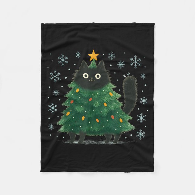 Cute Christmas Tree Cat Funny Holiday Snowflake  Fleecefilt (Framsidan)