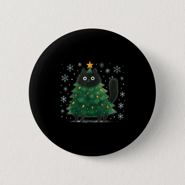 Cute Christmas Tree Cat Funny Holiday Snowflake  Knapp (Framsida)