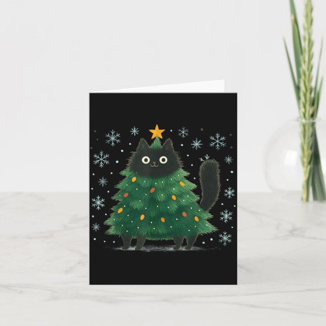 Cute Christmas Tree Cat Funny Holiday Snowflake  Kort (Framsida)