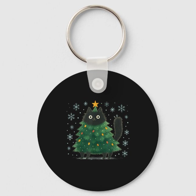 Cute Christmas Tree Cat Funny Holiday Snowflake  Nyckelring (Framsida)
