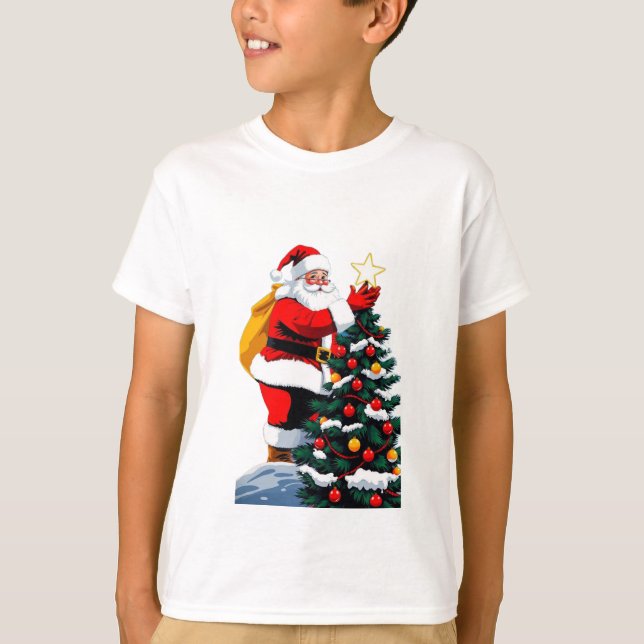 Cute Christmas Tree Decorating Cartoon Kids Tshirt T Shirt (Framsida)