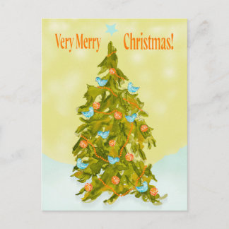 Cute Christmas Tree with Blue Birds Vykort
