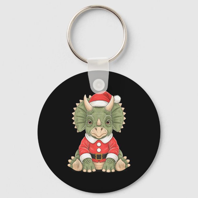 Cute Christmas Triceratops Santa Dinosaur  Nyckelring (Framsida)