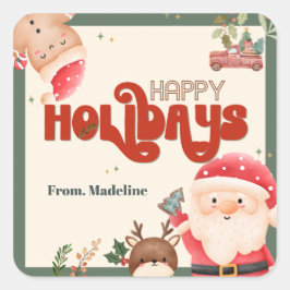 Cute christmas-ungar julfest inbjudan till jultomt fyrkantigt klistermärke