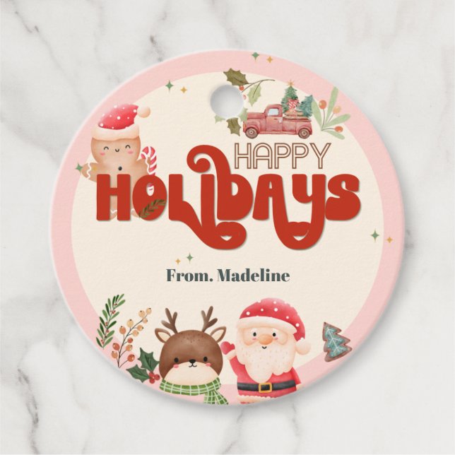 Cute christmas-ungar julfest inbjudan till jultomt gåvor etiketter (Framsida)