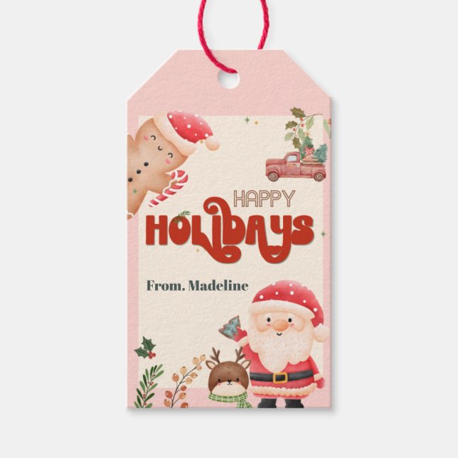 Cute christmas-ungar julfest inbjudan till jultomt presentetikett (Framsidan)