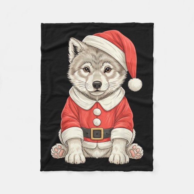 Cute Christmas Wolf Santa  Fleecefilt (Framsidan)