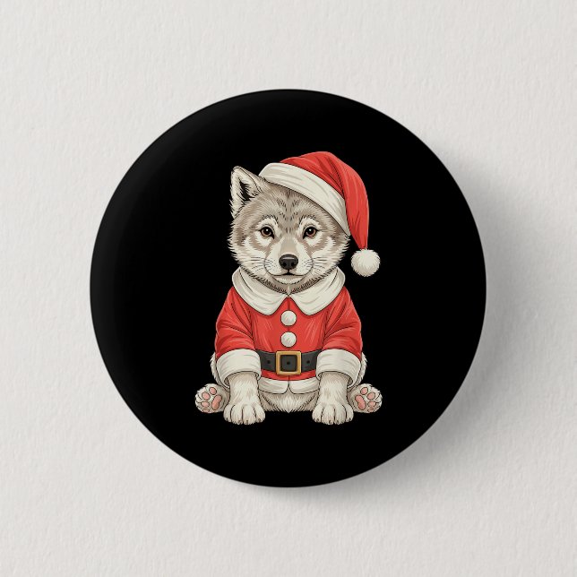 Cute Christmas Wolf Santa  Knapp (Framsida)