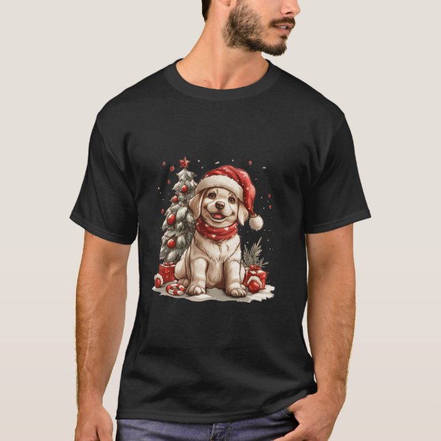 Cute Christmas Yellow Labrador Retriever Puppy San T Shirt (Framsida)