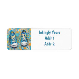 Cute CHUCKS, tennies on artsy bakgrund. Returadress Etikett