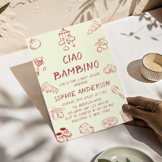 Cute Ciao Bambino Cream Italian Baby Shower Inbjudningar
