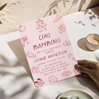Cute Ciao Bambino Pink Italian Baby Shower Inbjudningar