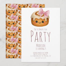 Cute Cinnamon Roll Bun Girl Birthday Party Inbjudningar