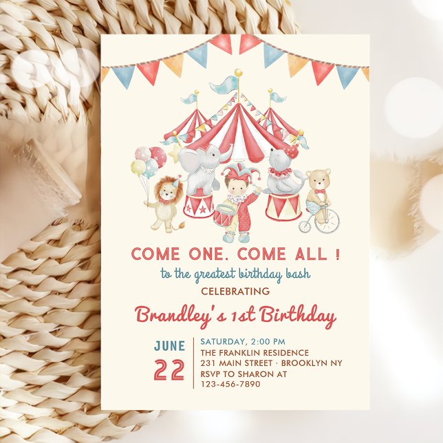 Cute Circus Animals Carnival Birthday Investigatio Inbjudningar (Skapare uppladdad)