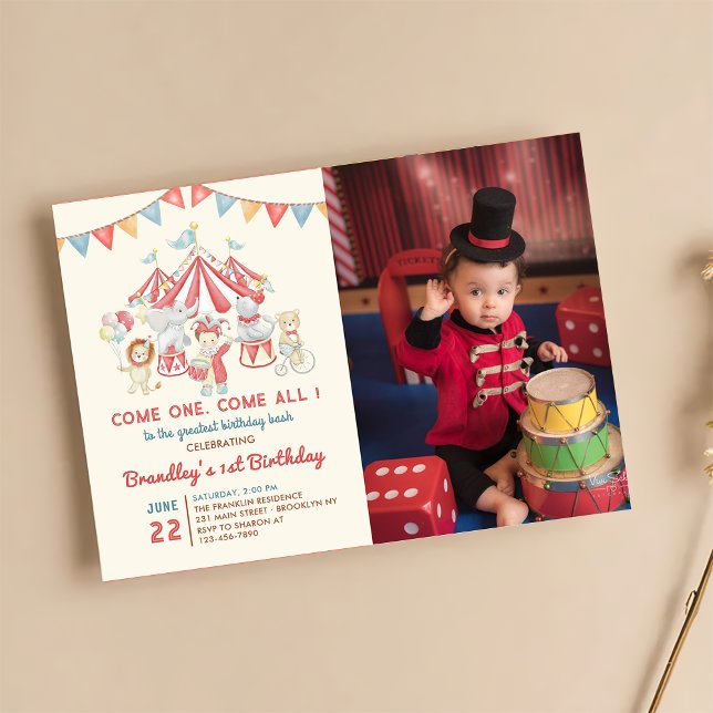 Cute Circus Animals Carnival Birthday Photo Inbjudningar (Skapare uppladdad)