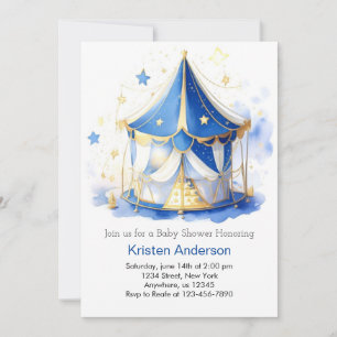 Cute Circus Dreamland Watercolor Boy Shower Inbjudningar