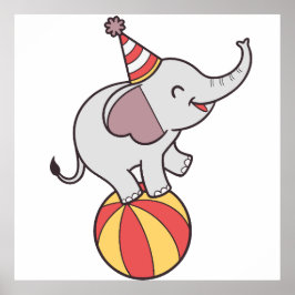 Cute Circus Elephant på Boll - Födelsedagsfest Ill Poster