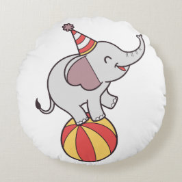 Cute Circus Elephant på Boll - Födelsedagsfest Ill Rund Kudde