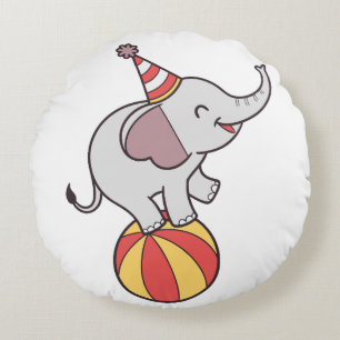 Cute Circus Elephant på Boll - Födelsedagsfest Ill Rund Kudde
