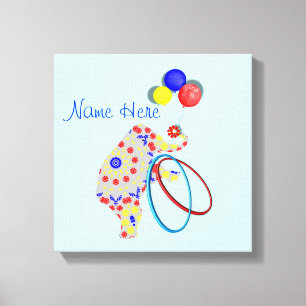 Cute Circus Elephant Red Blue Gult Nursery Print Canvastryck