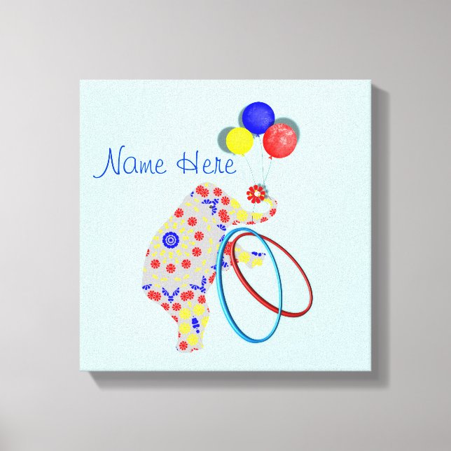 Cute Circus Elephant Red Blue Gult Nursery Print Canvastryck (Framsida)