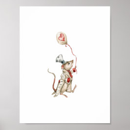 Cute Circus Mouse With Balloon Carnival Nursery Poster
