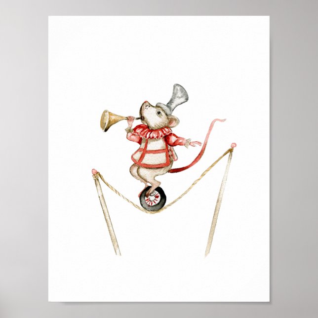 Cute Circus Mouse With Trumpet Carnival Nursery Poster (Framsidan)