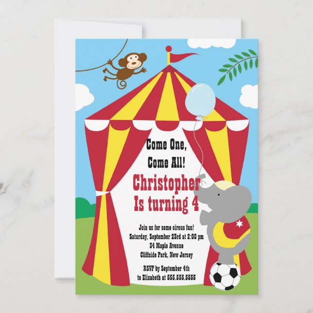 Cute Circus Tält Födelsedagsfest inbjudan (Framsida)