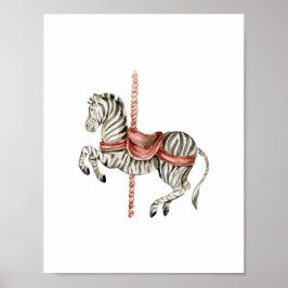 Cute Circus Zebra Carousel Carnival Nursery Poster