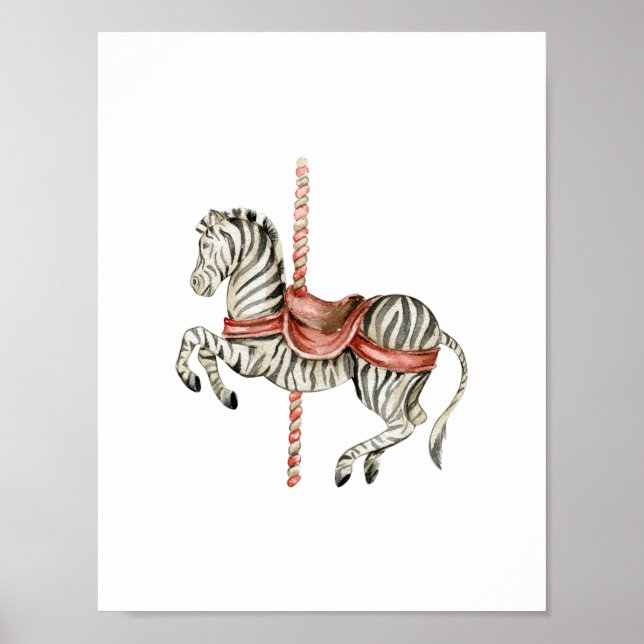 Cute Circus Zebra Carousel Carnival Nursery Poster (Framsidan)