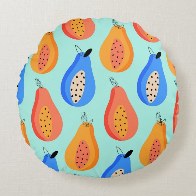 Cute Citrus Fruits Sommar Vintage Rund Kudde (Framsidan)