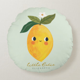 Cute Citrus Lemon Flowers Greenery Rund Kudde