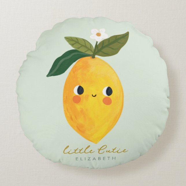 Cute Citrus Lemon Flowers Greenery Rund Kudde (Framsidan)
