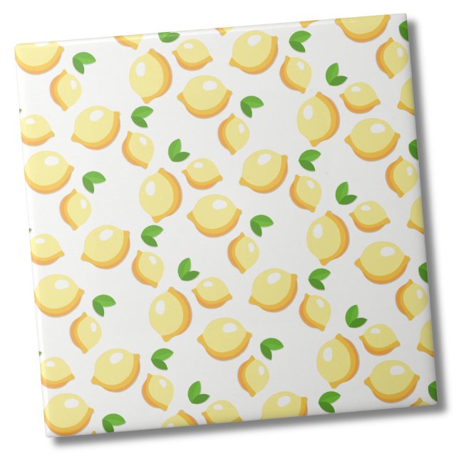 Cute Citrus Lemon Mönster Kakelplatta (Trendy Simple Citrus White Yellow Lemon Pattern Ceramic Tile)