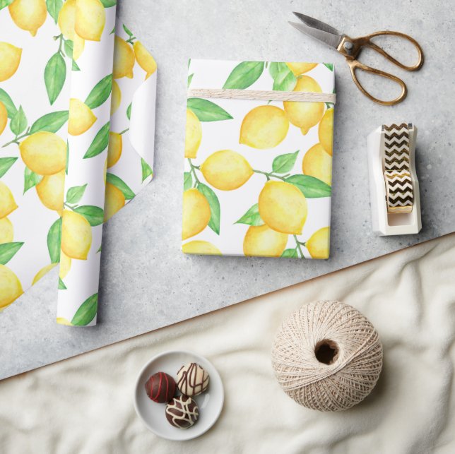 Cute Citrus Lemon Print Presentpapper (Hantverk)