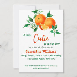 Cute Citrus Little Cutie Orange Baby Shower Inbjudningar