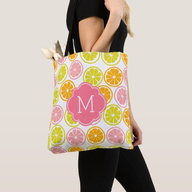 Cute Citrus Mönster Monogrammed Tygkasse (Närbild)