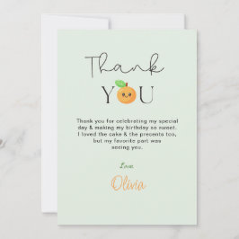 Cute Citrus Orange 1st Birthday Thank You cards Tack Kort