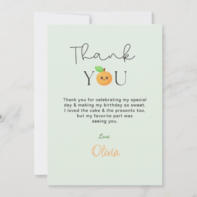 Cute Citrus Orange 1st Birthday Thank You cards  Tack Kort (Framsida)