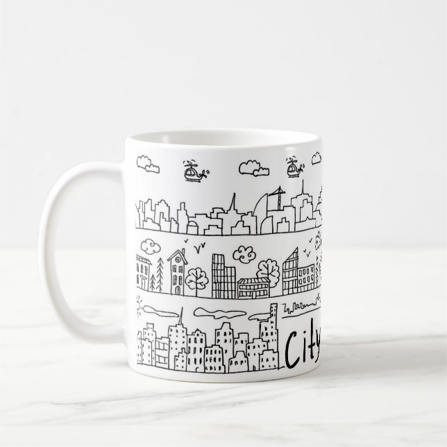 Cute City Doodle Kaffemugg (Vänster)