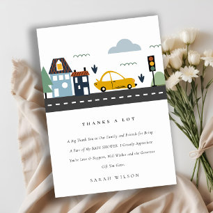 Cute City Urban Fordon Cars Road Baby Shower Tack Kort
